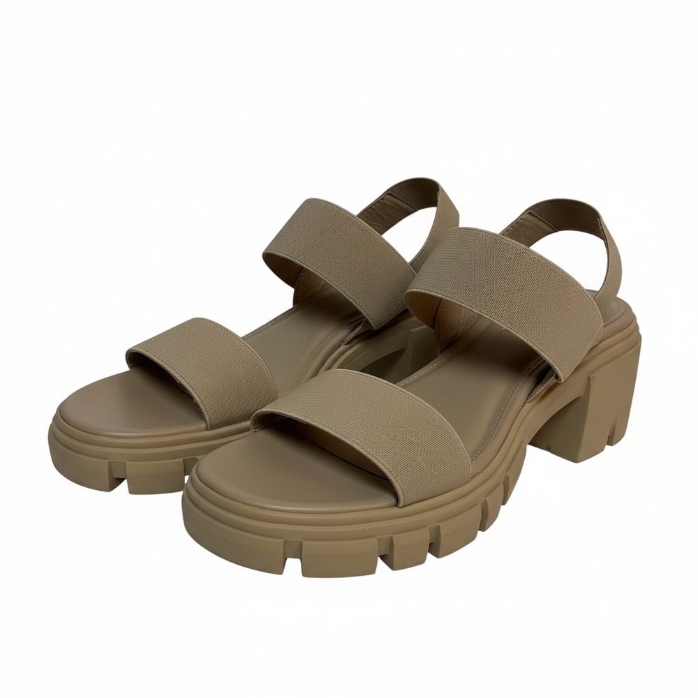 Madden Girl Lug Sole Platform Sandals Womens 8.5 Elastic Straps Chunky Beige‎